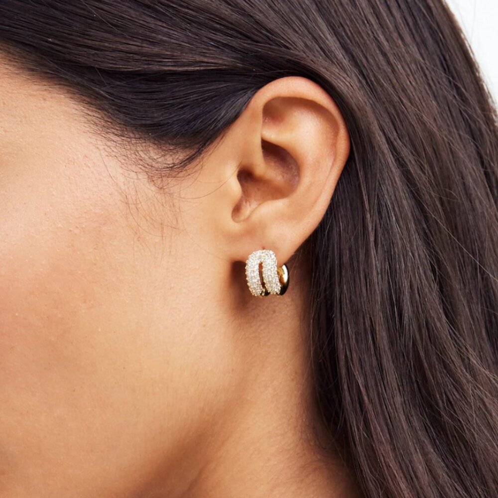 BRAND NEW Madewell Pavé Double Huggie Hoop Earrings in pale gold